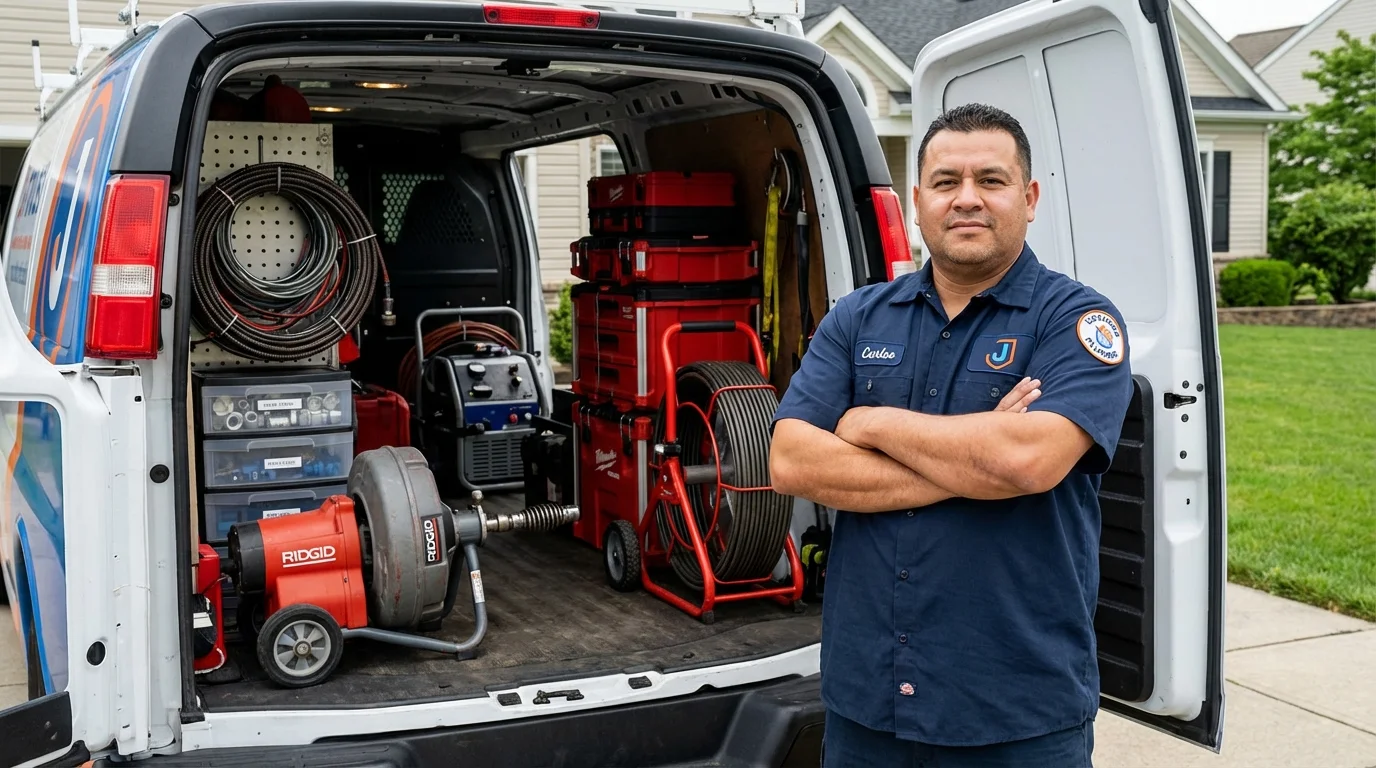 Professional drain cleaning equipment and Johns Plumbing LLC plumber in Sellersville