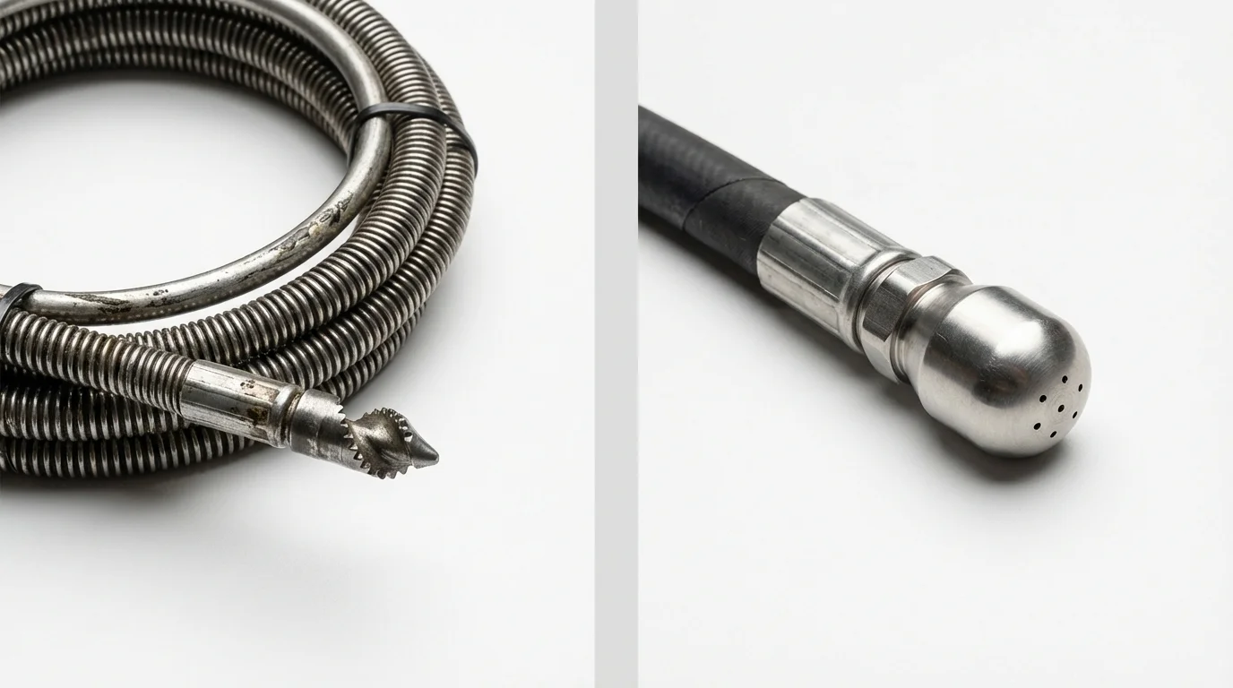 Drain snake cable and hydro jetting nozzle used for drain cleaning in Sellersville, PA