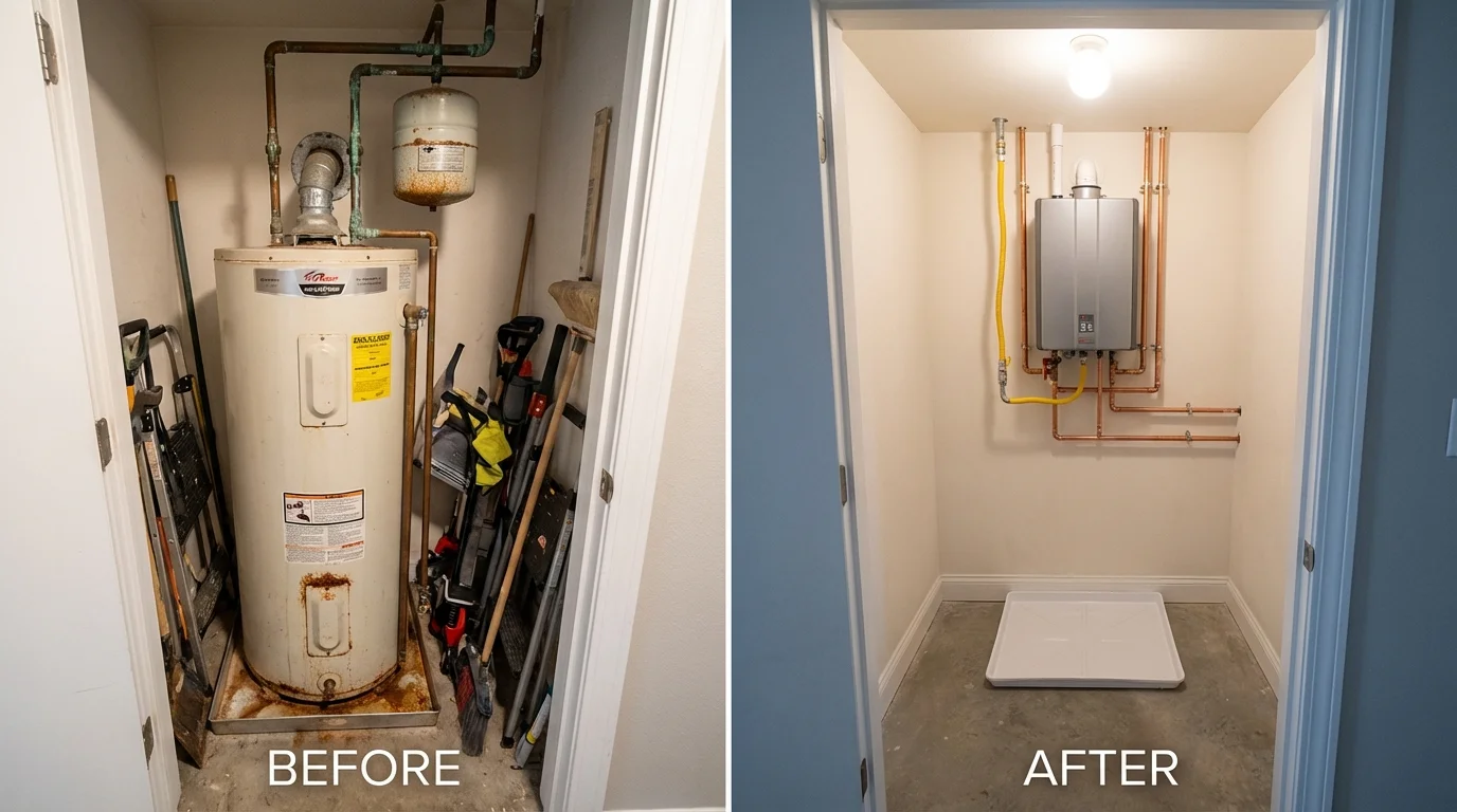 Tank water heater versus wall-mounted tankless unit comparison for Sellersville, PA homeowners