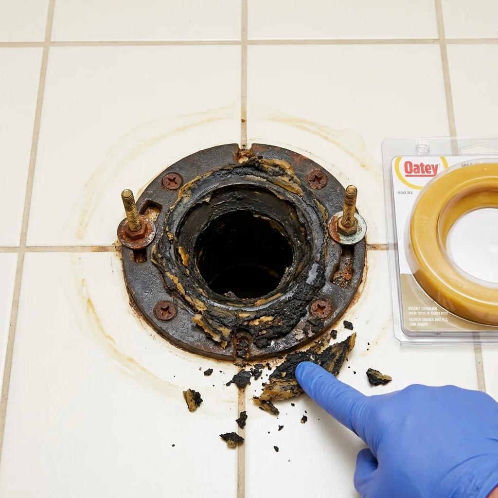 Failed wax ring showing water seepage at the base of a toilet in a Sellersville, PA home