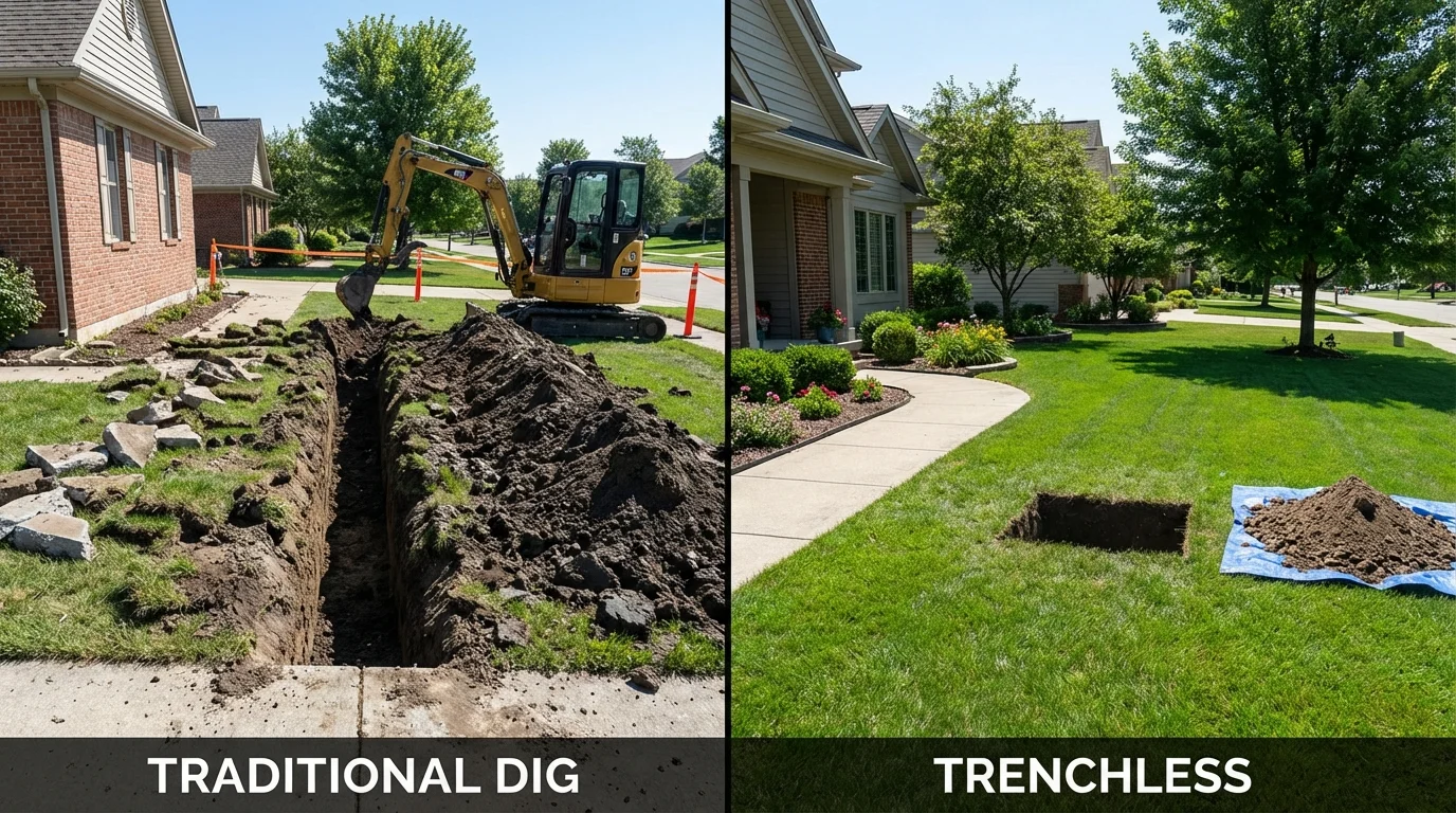 Trenchless sewer repair with minimal yard damage versus traditional excavation in Sellersville, PA